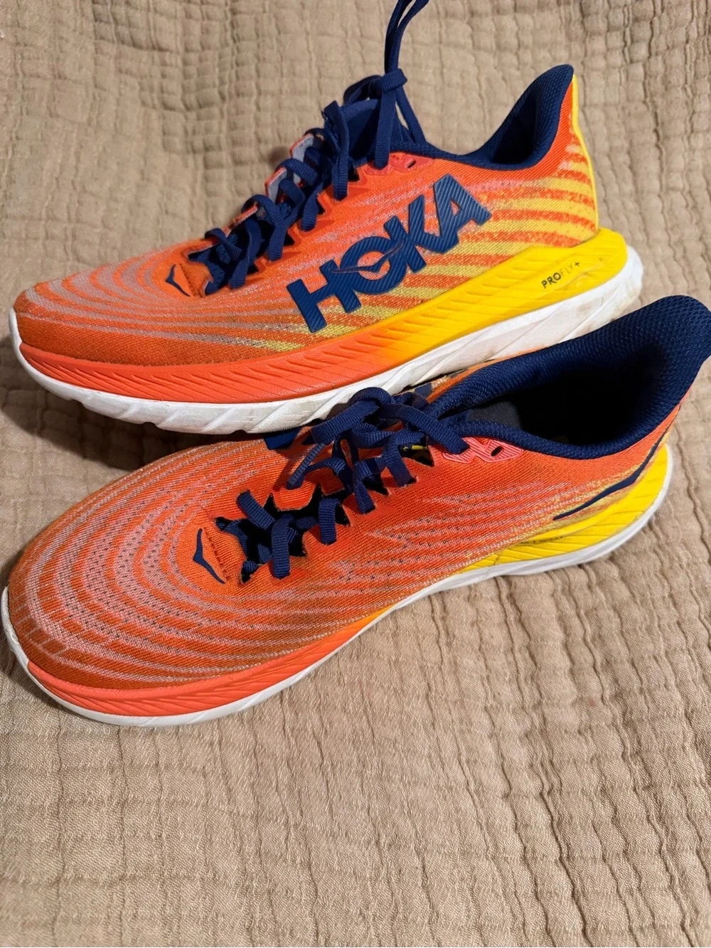 Hoka Men's Orange, Yellow & Navy Lightweight Running Shoes